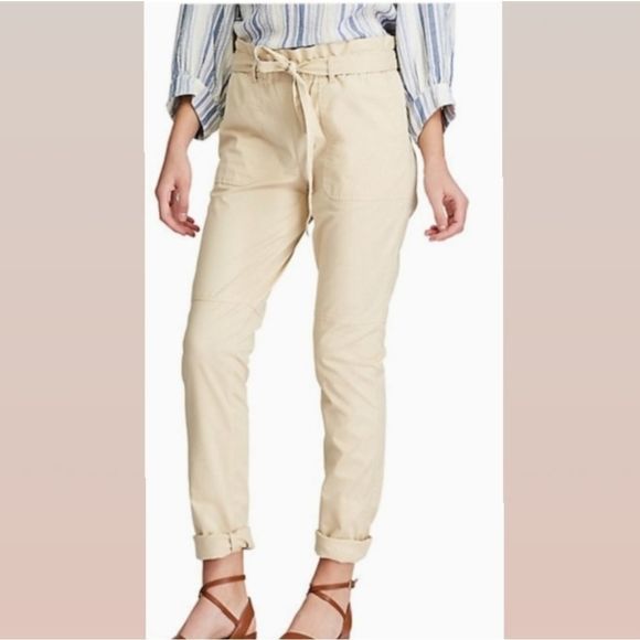 Chaps Pants - Nwot Chaps loose fit cream color paperbag waist cuffed ankle pants siz…